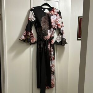 Pasduchas Elegant Floral Long Sleeve Dress in Black and Pink. NWOT